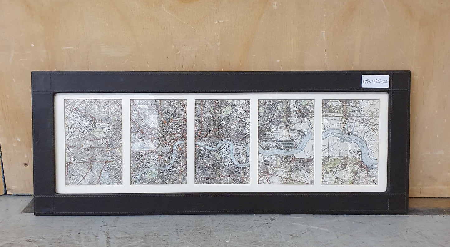 River Thames Map in Black Faux Leather Frame - 050425-02