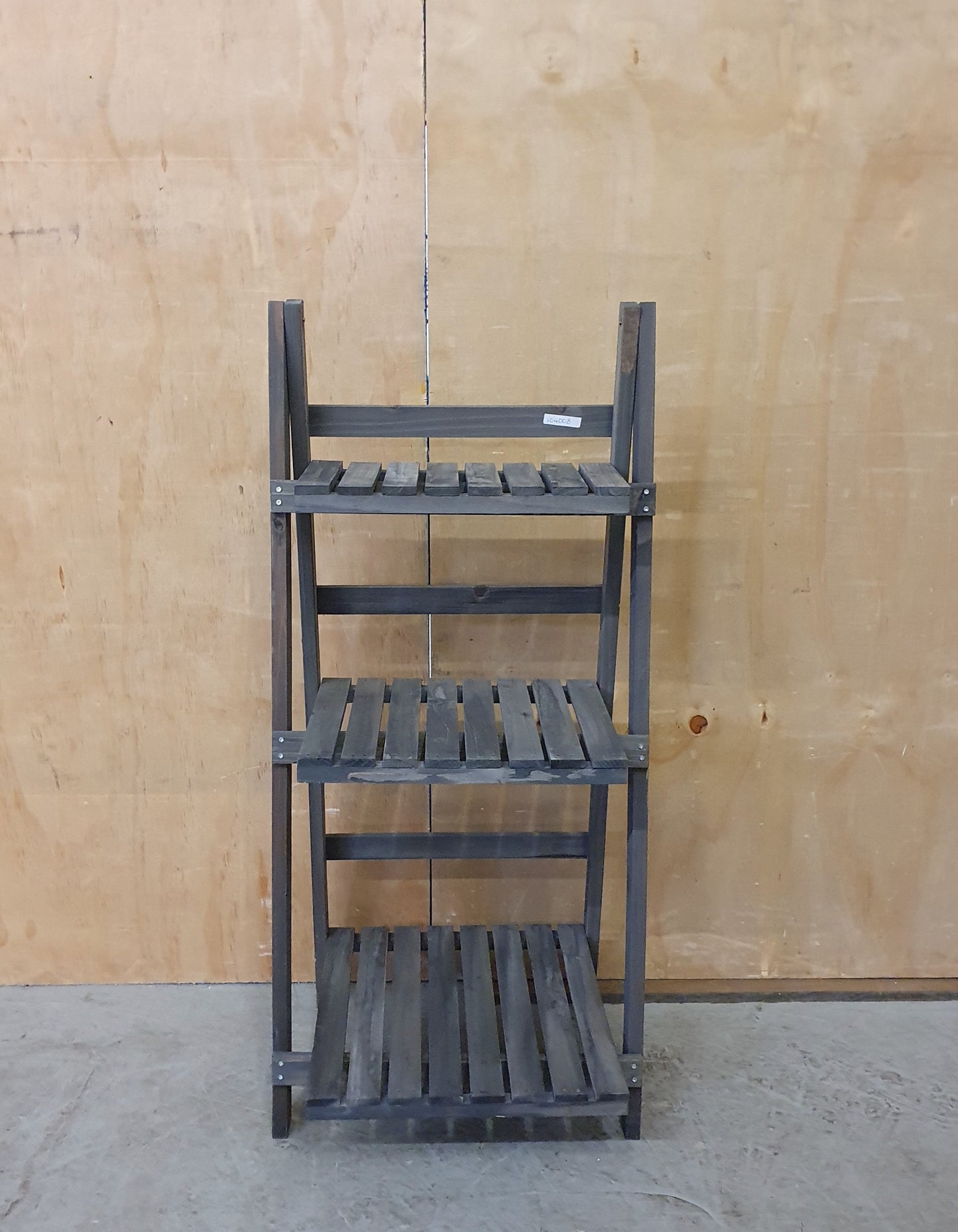 Grey Wood Folding Shelving Unit with 3 Slatted Shelves - 104008