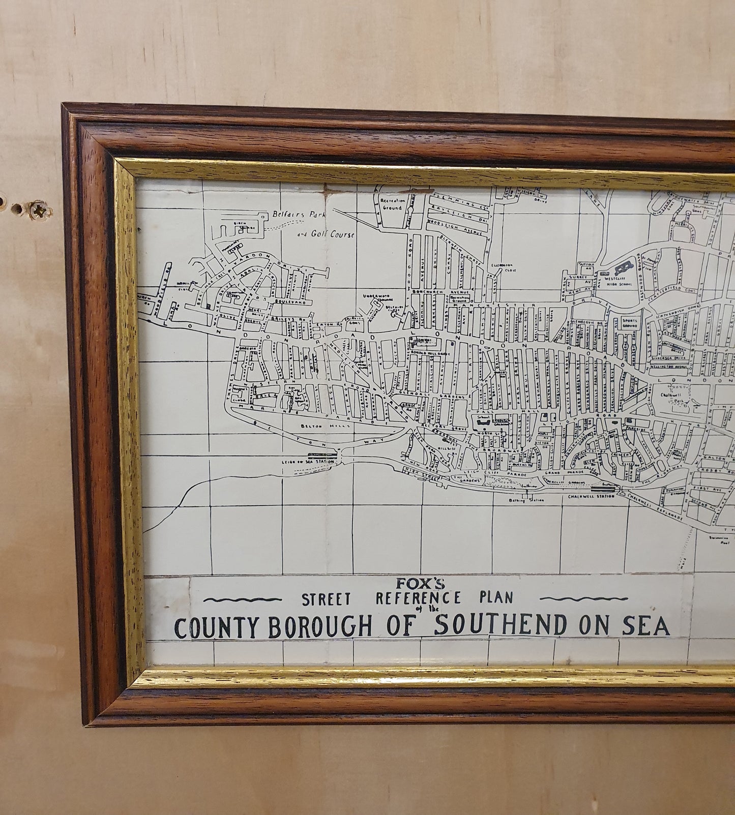 Large Southend on Sea Map in Wooden Frame - 050425-01