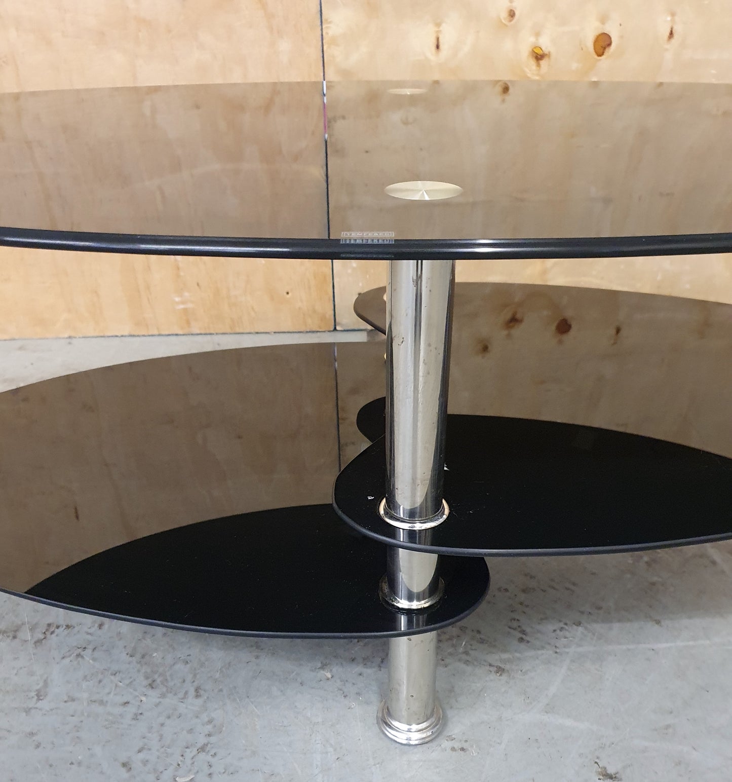 3 Tier Black Tempered Glass Oval Coffee Table with Chrome Frame - 103724