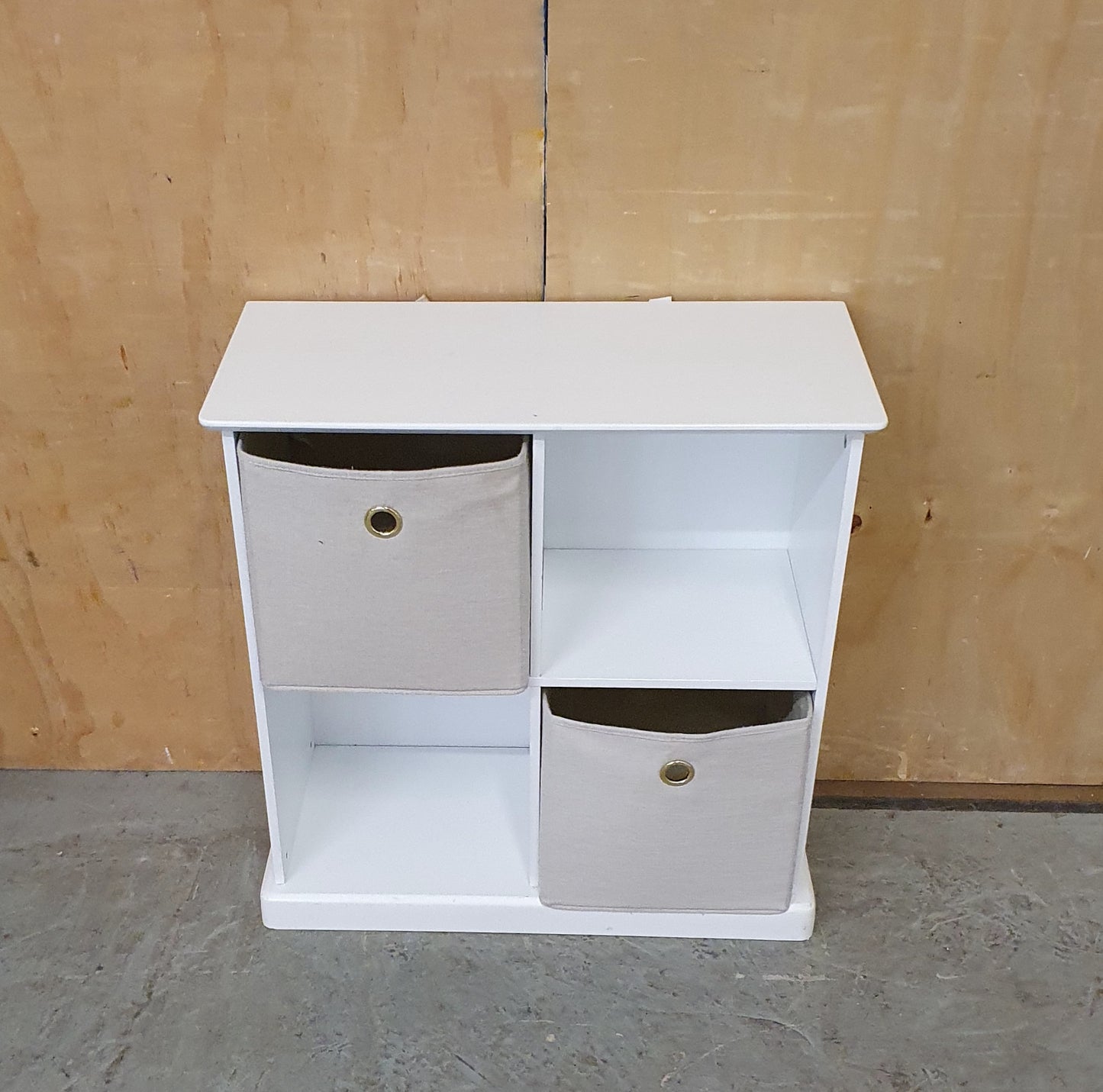Small 4 Cubby Hole Shelving Unit with 2 Canvas Storage Boxes - EL104591