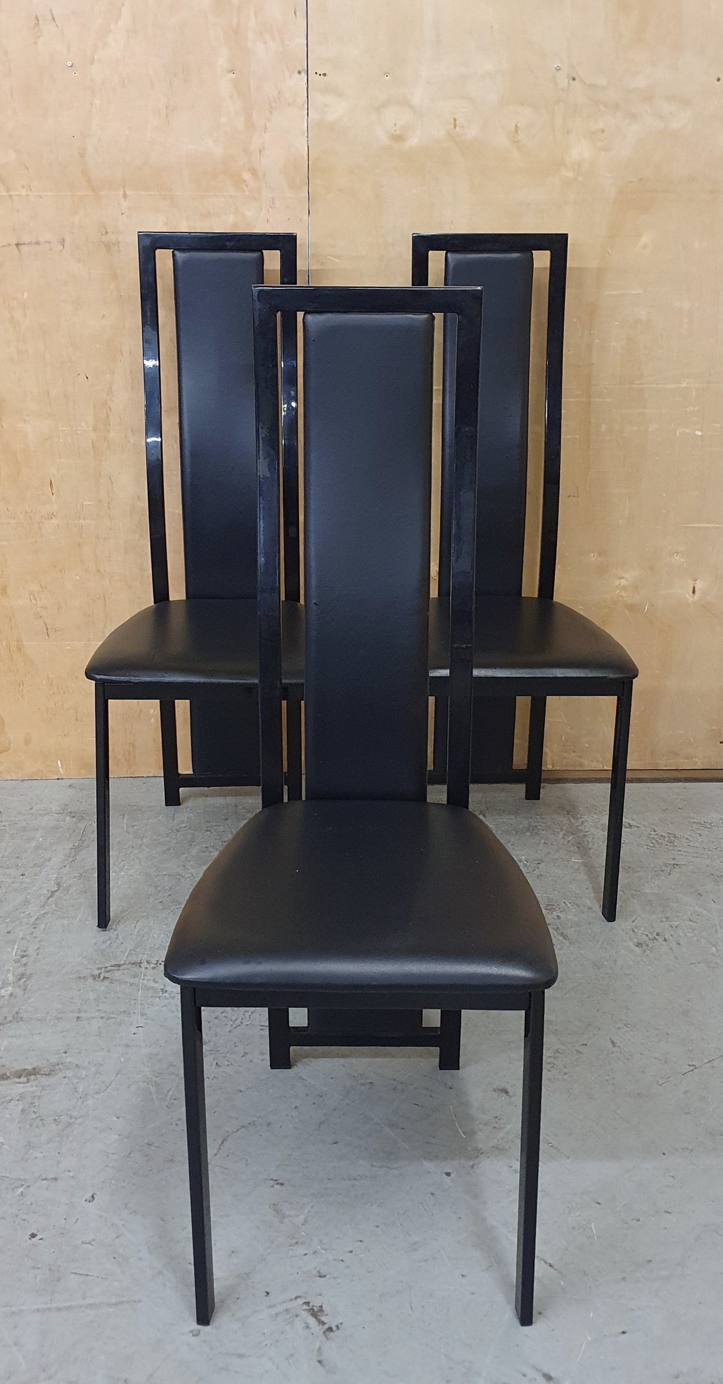 3 Matching Black High Back Faux Leather Dining Chairs - 104433 / 104434 / 104435