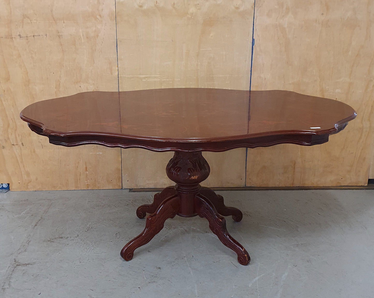 Large Dark Wood Vaneer Dining Table with Decorative Design Table Top - 103926