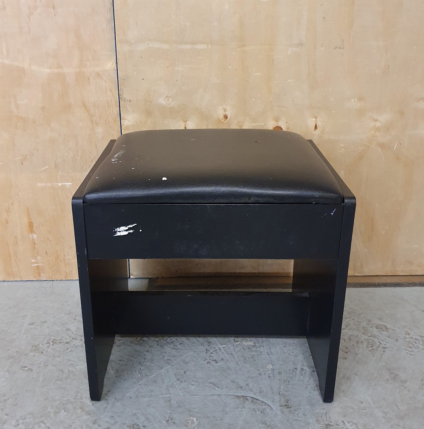 Black Wood Frame Footstool with Faux Leather Black Seat - EL104015