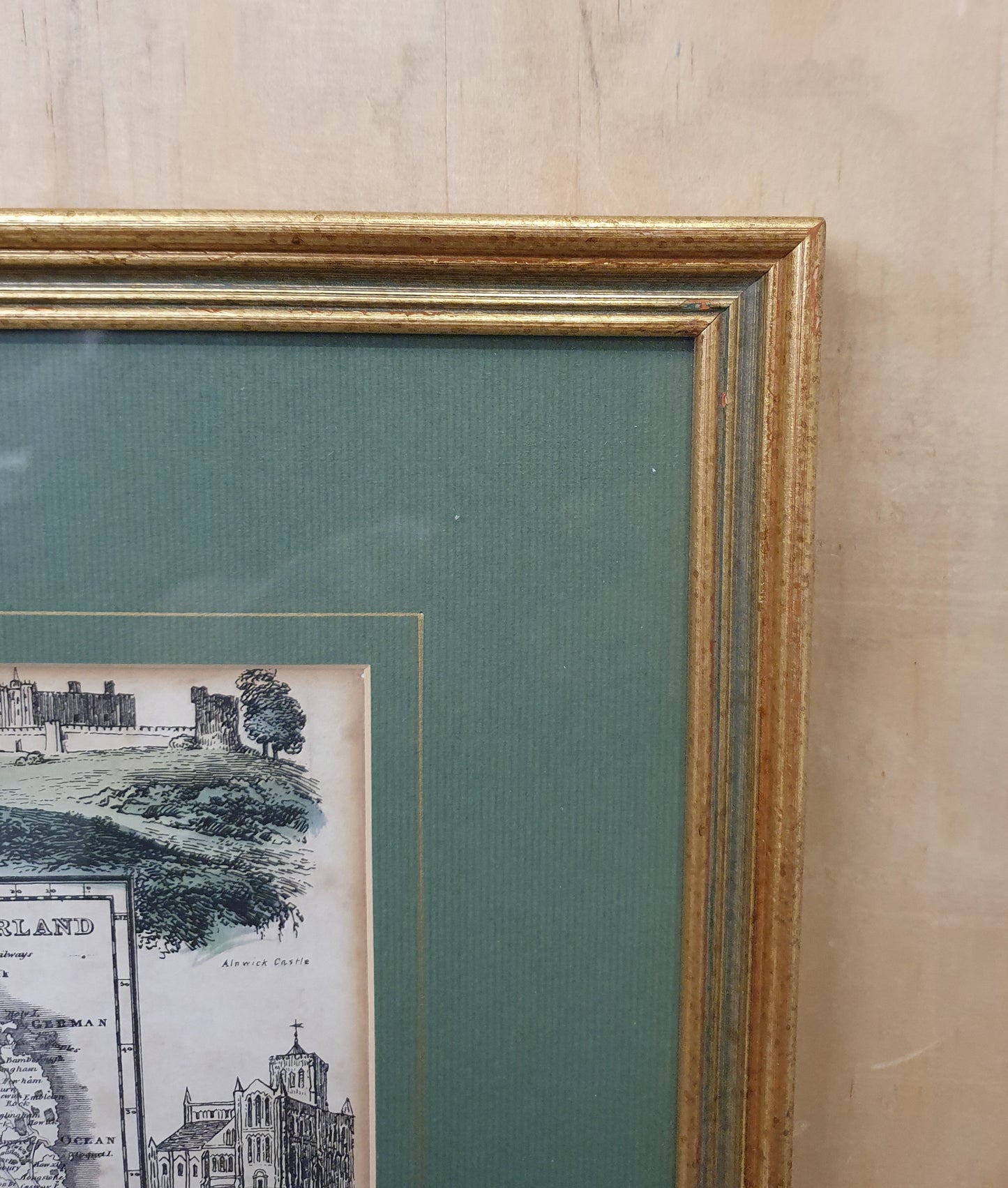 Northumberland Map Vintage Art Print in Gold Frame - 103829