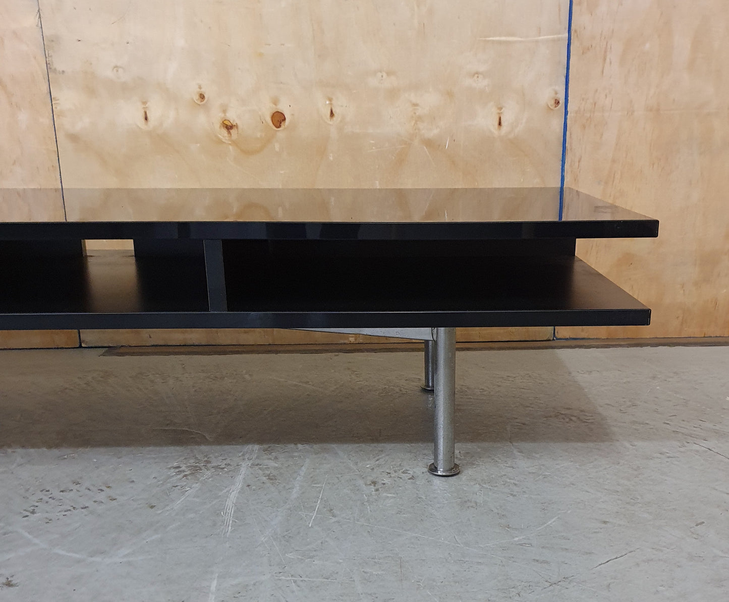 Black Low Glass Coffee table with Two Sections and Chrome Feet - EL103952