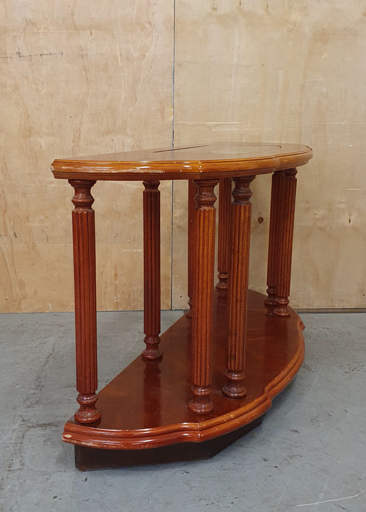 2 Tier Half Moon Varnished Wood Sideboard with Central Glass Top - EL104919