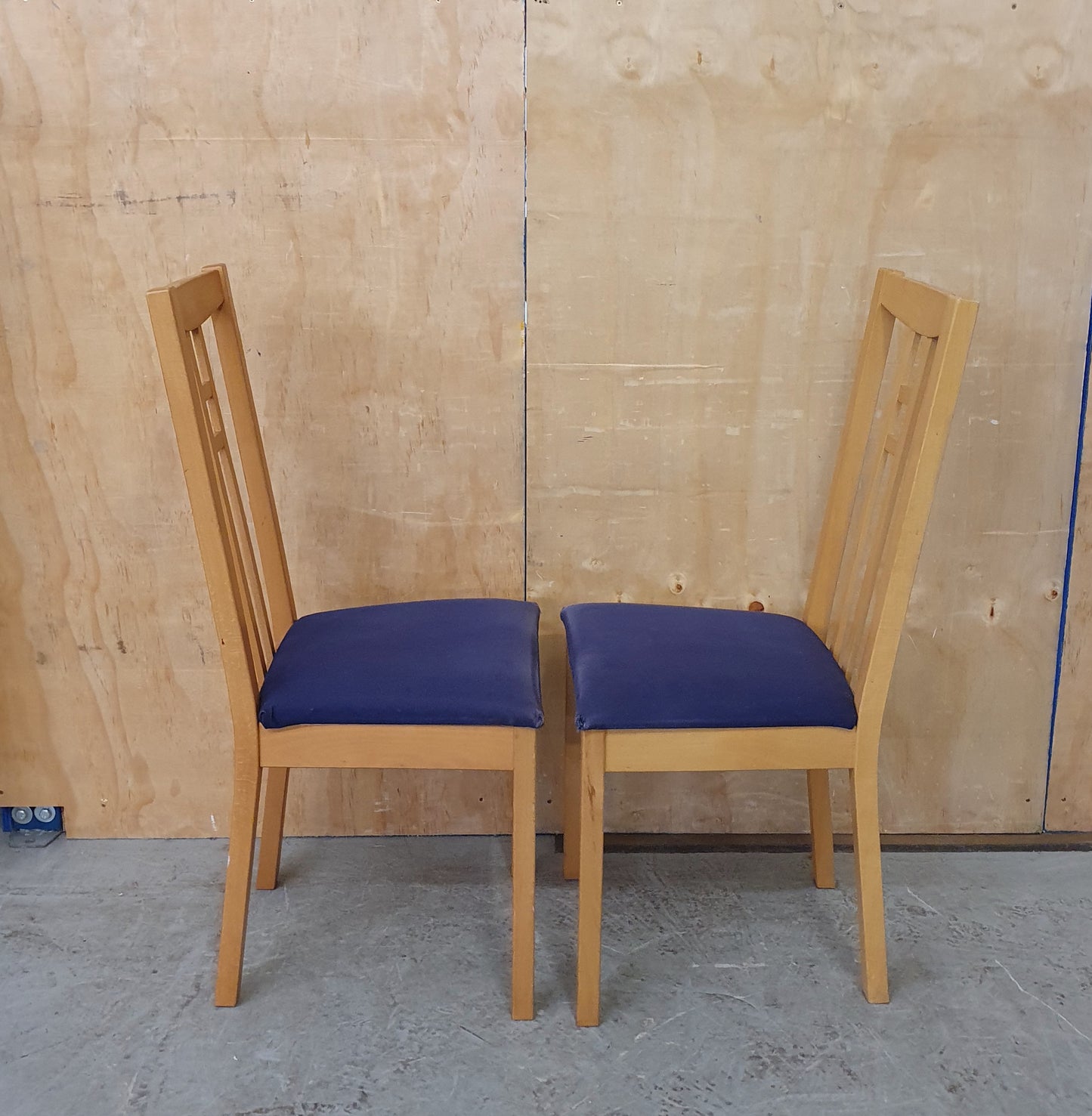 2 Matching Wood Dining Chairs with Blue Fabric Covered Seats - EL104557 / EL104558