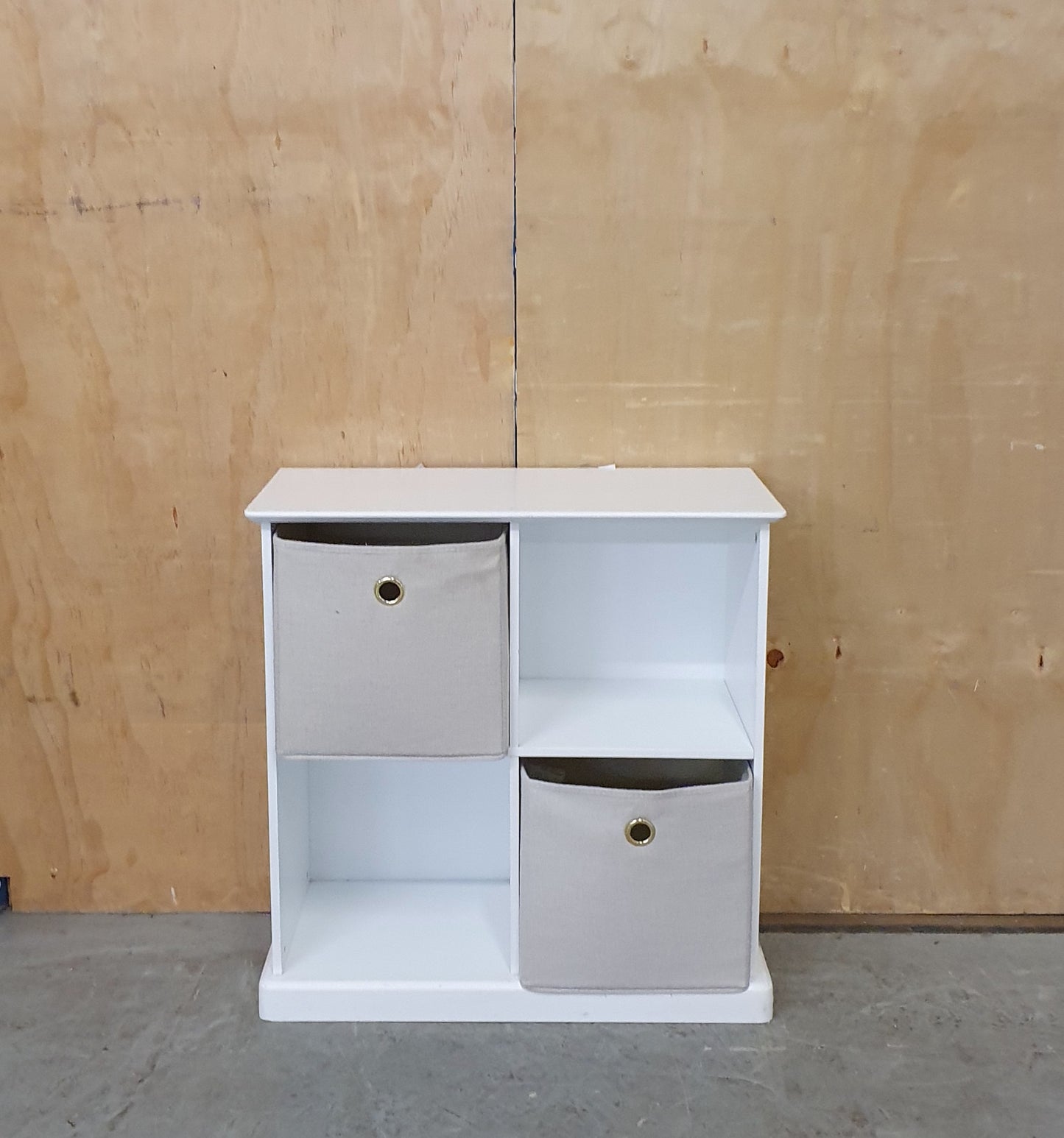 Small 4 Cubby Hole Shelving Unit with 2 Canvas Storage Boxes - EL104591