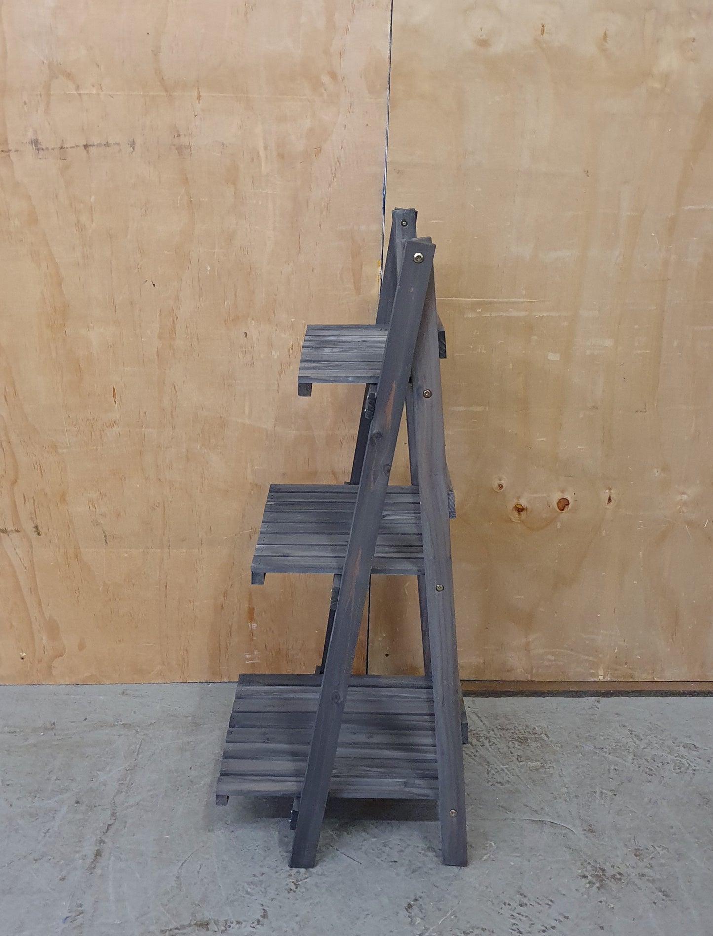 Grey Wood Folding Shelving Unit with 3 Slatted Shelves - 104008
