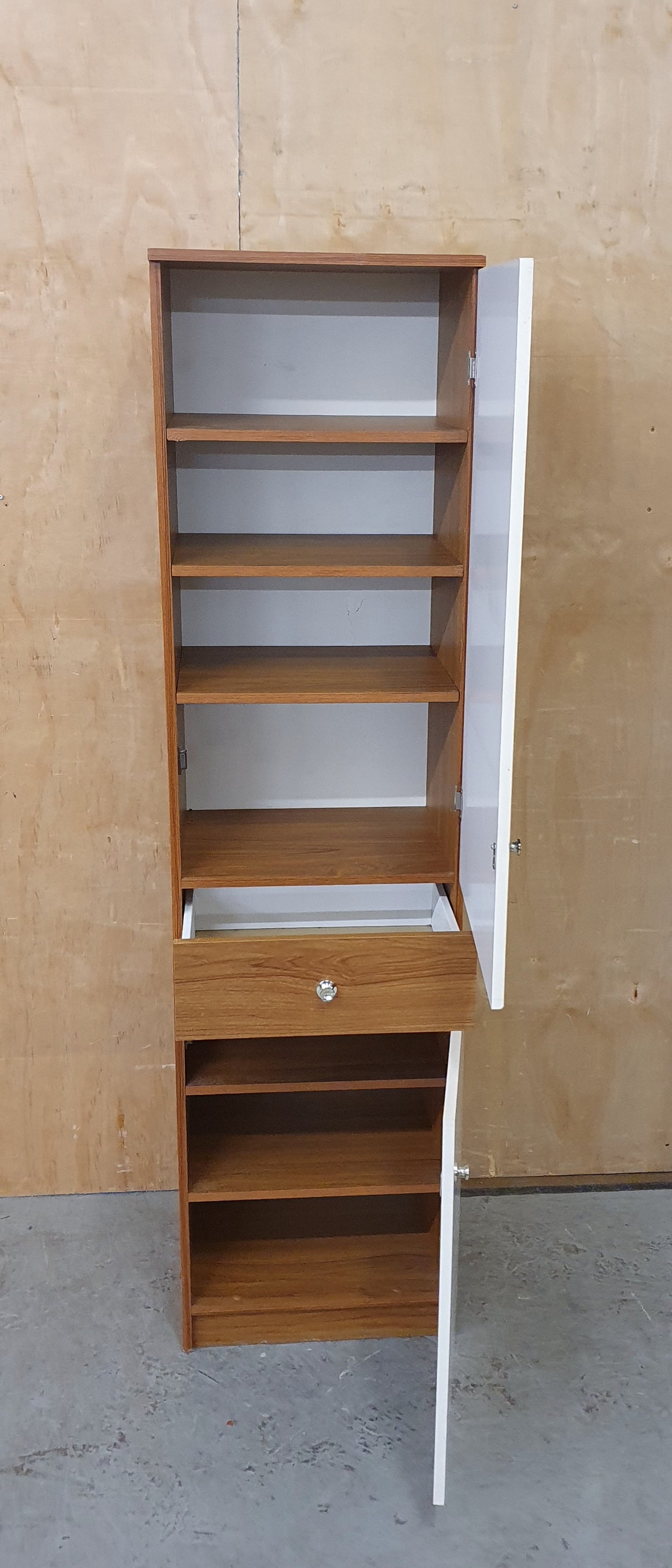 Slim Wood Wardrobe with 2 Doors and Central Drawer - 104598