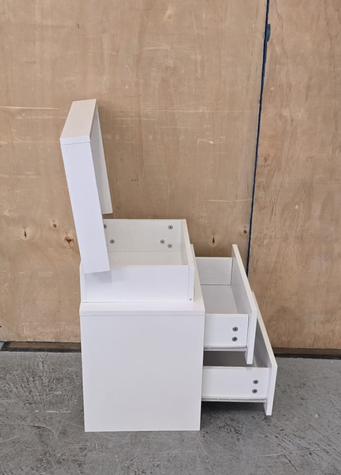 Single White Bedside Cabinet with 2 Drawers and Top Open Section - 104616