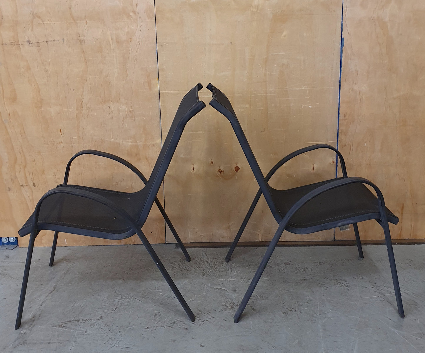 2 Matching Dark Grey Mesh Stackable Garden Chairs with Metal Frame - EL104446 / EL104447