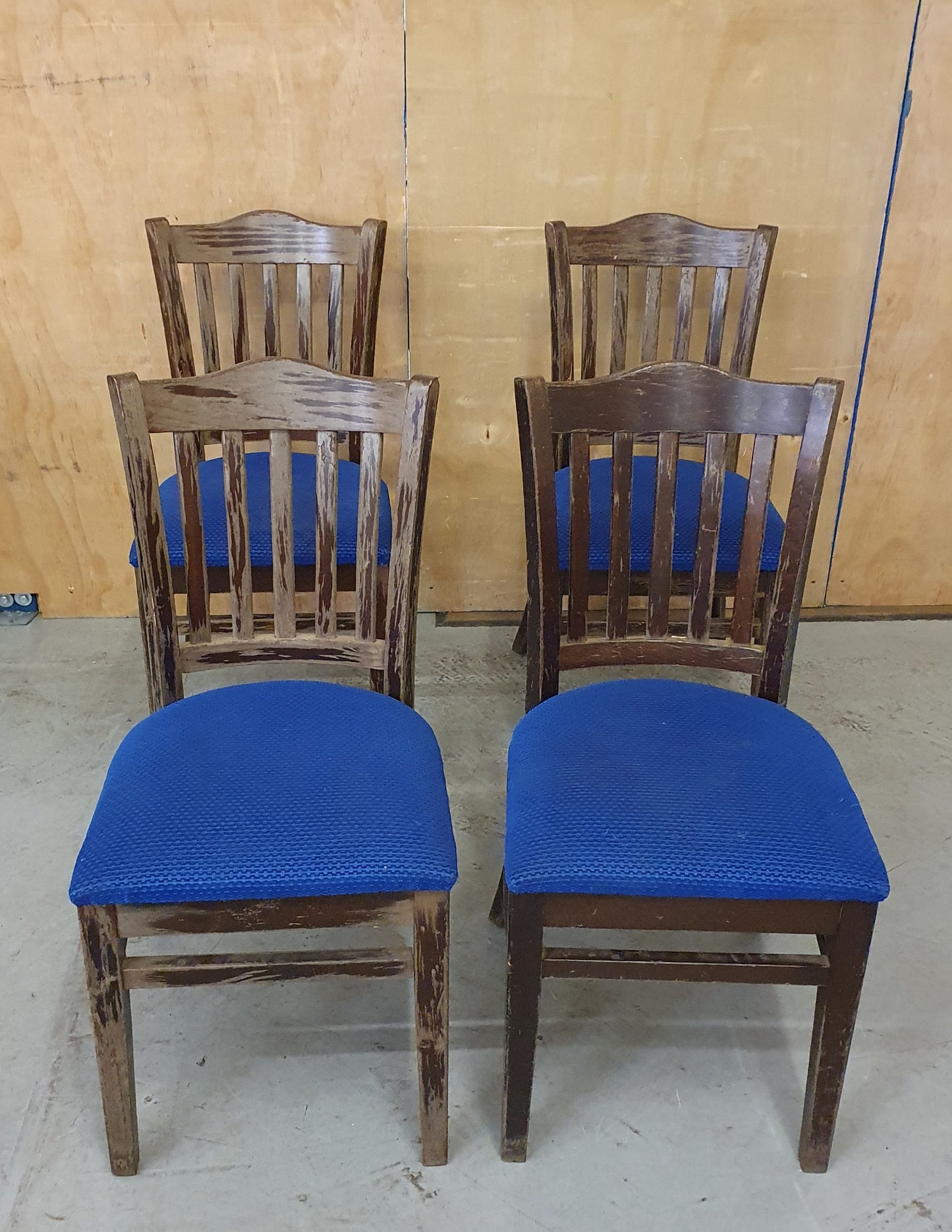 4 Matching Dark Brown Dining Chairs with Navy Blue Fabric Seats - 103899/103900/103901/103902