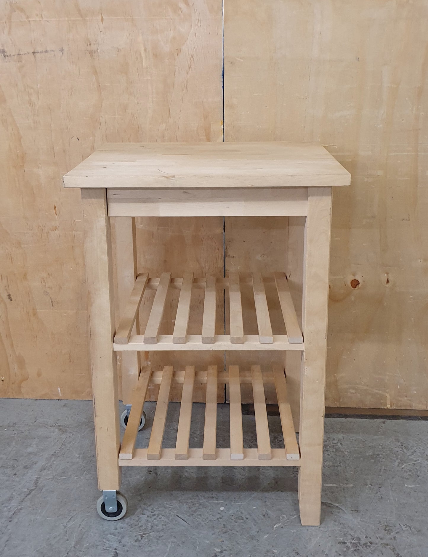 Wood Kitchen Trolly with Slatted Shelving and 2 Wheels - EL104535