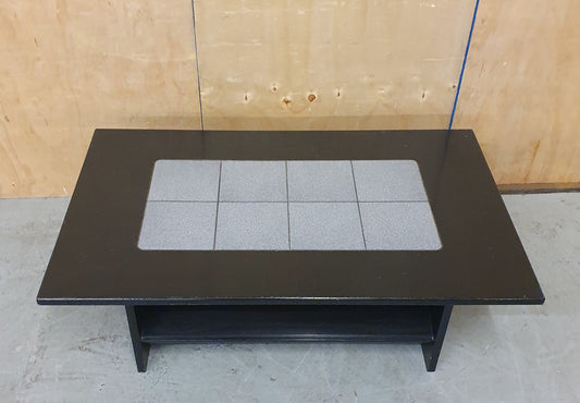 Black Wood Coffee Table with Grey Tiled Middle Area - 104838