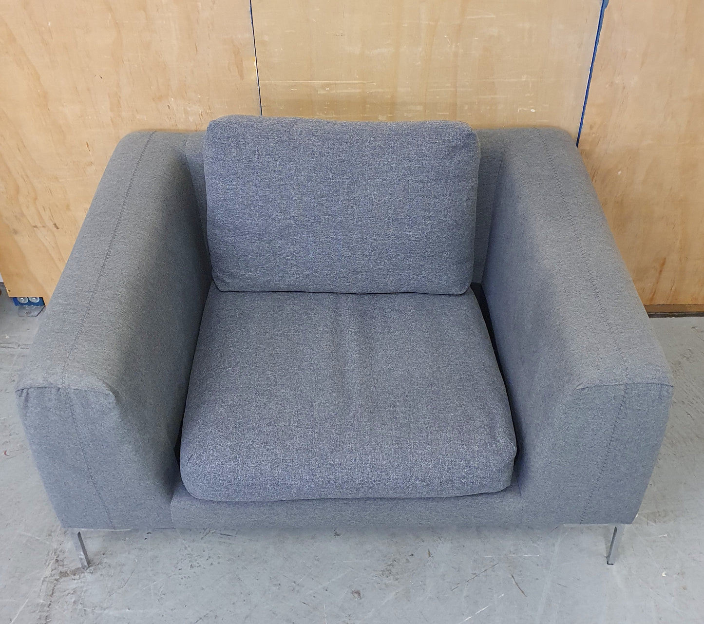 Grey Love Seat / Large Armchair with Chrome Feet - 104573