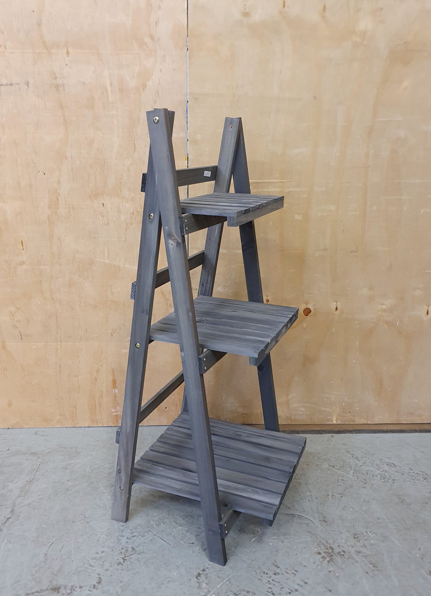 Grey Wood Folding Shelving Unit with 3 Slatted Shelves - 104008