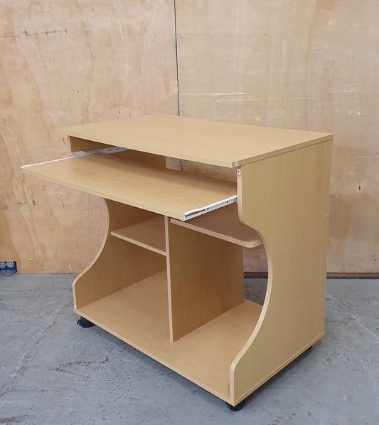 Small Wood Desk with Pull Out Panel and Curved Sides on Castor Wheels - EL104479
