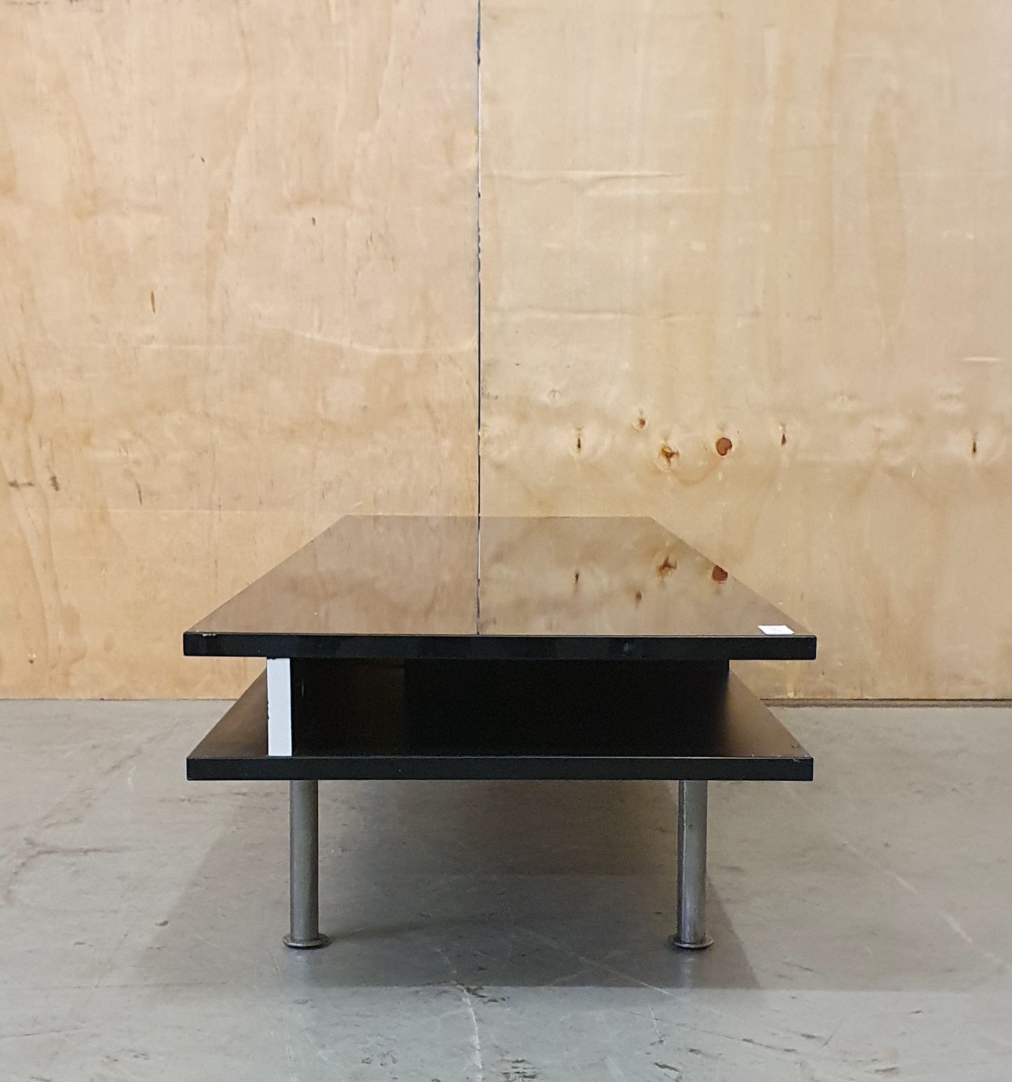 Black Low Glass Coffee table with Two Sections and Chrome Feet - EL103952