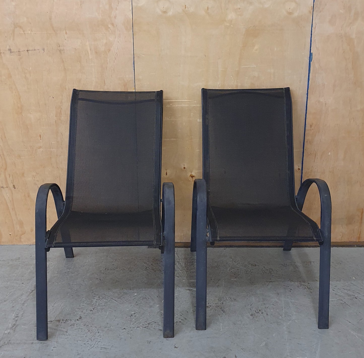 2 Matching Dark Grey Mesh Stackable Garden Chairs with Metal Frame - EL104446 / EL104447