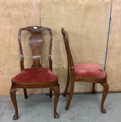 2 Matching Vintage Lion Paw Feet Velvet Seat Wooden Dining Chairs - EL102501 / EL102502