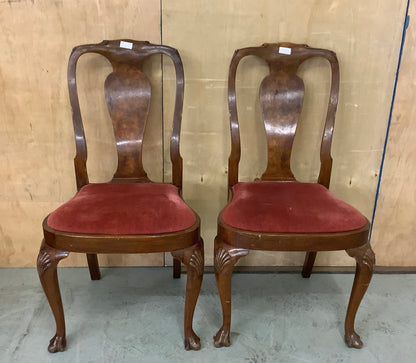 2 Matching Vintage Lion Paw Feet Velvet Seat Wooden Dining Chairs - EL102501 / EL102502