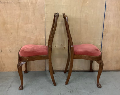 2 Matching Vintage Lion Paw Feet Velvet Seat Wooden Dining Chairs - EL102501 / EL102502