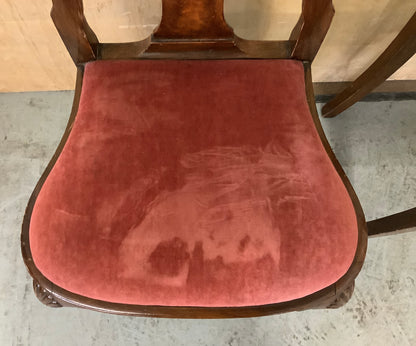 2 Matching Vintage Lion Paw Feet Velvet Seat Wooden Dining Chairs - EL102501 / EL102502