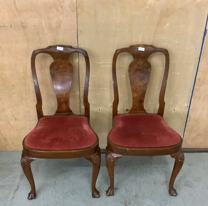 2 Matching Vintage Lion Paw Feet Velvet Seat Wooden Dining Chairs - EL102501 / EL102502