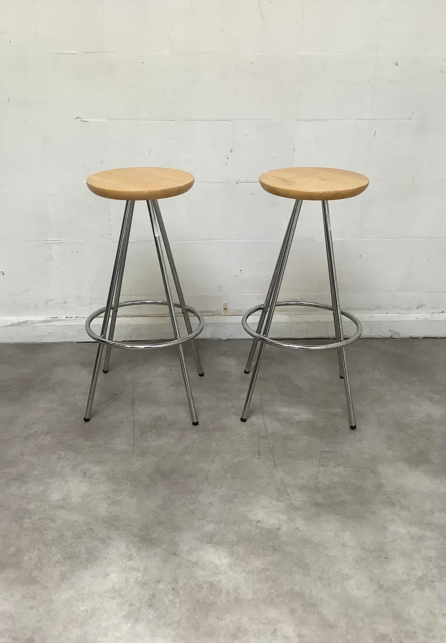 A Pair of modern wooden/chrome stool - 100267/68