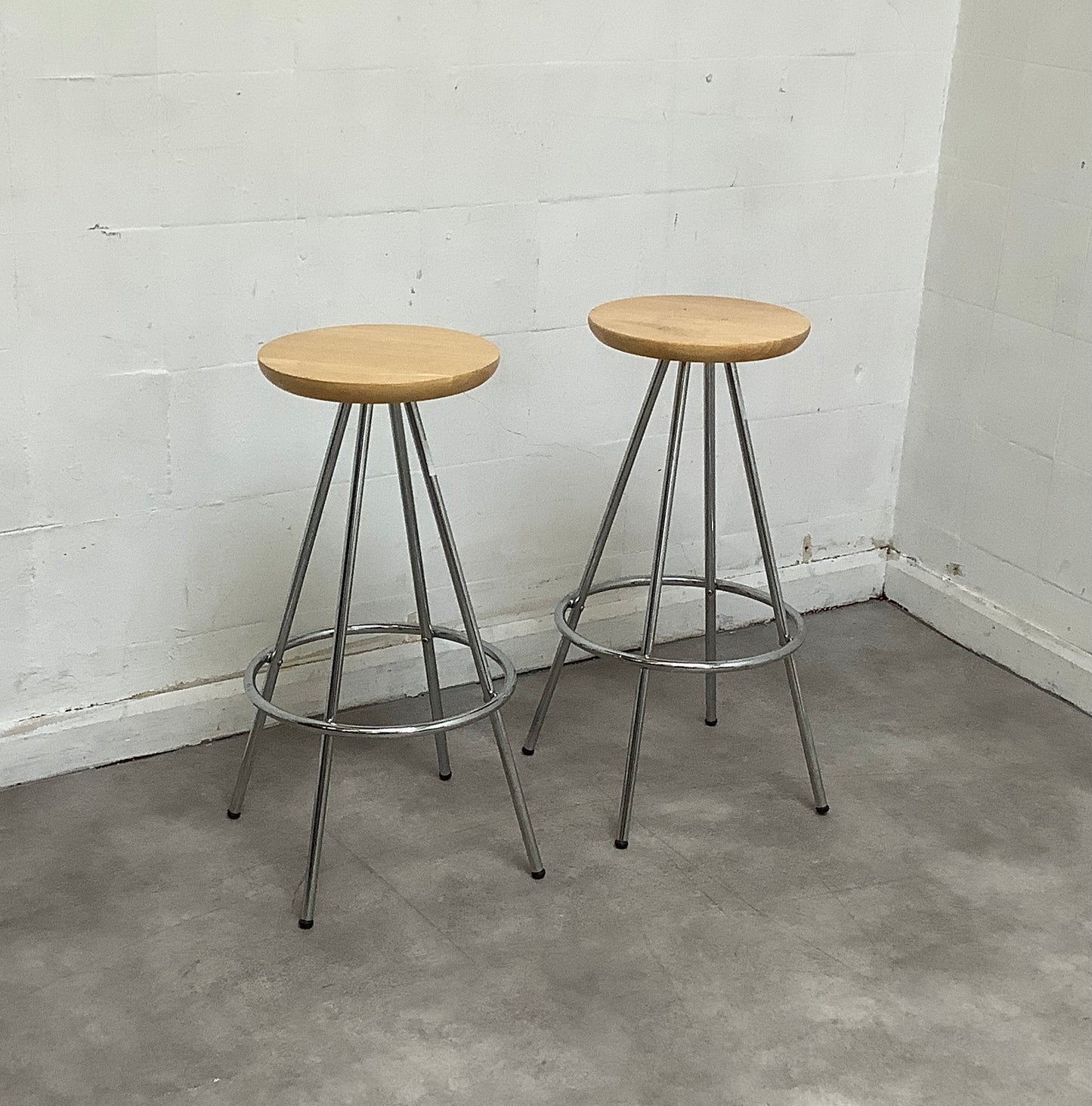 A Pair of modern wooden/chrome stool - 100267/68