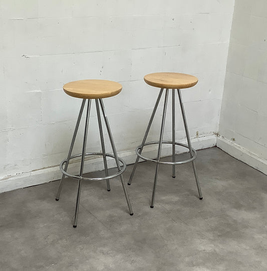 A Pair of modern wooden/chrome stool - 100267/68