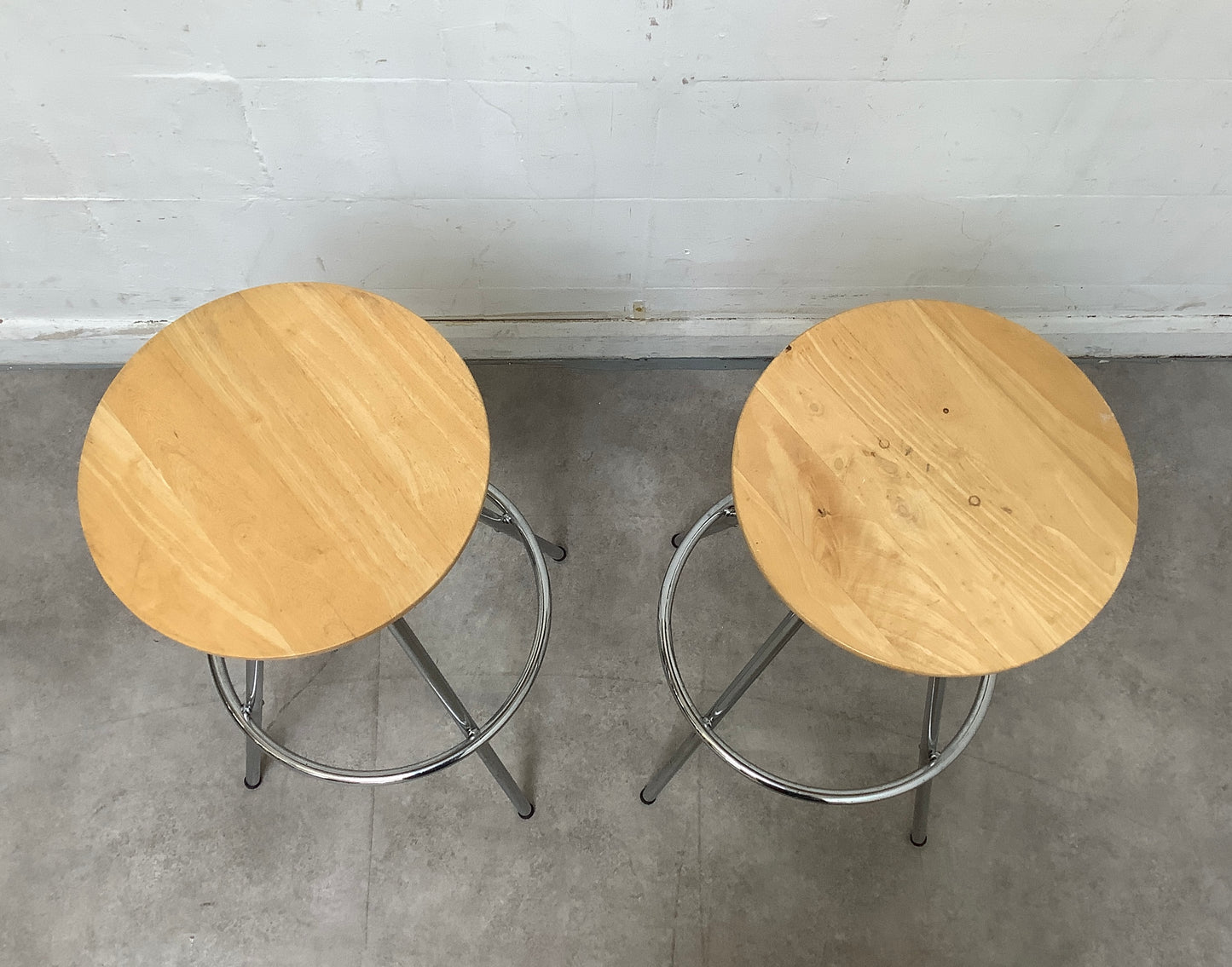 A Pair of modern wooden/chrome stool - 100267/68