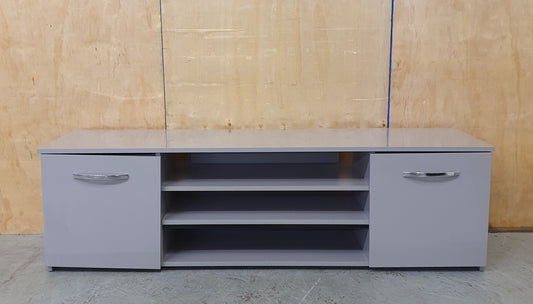 Large Grey High Gloss TV Stand with 2 Doors and Centre Shleving - 104045