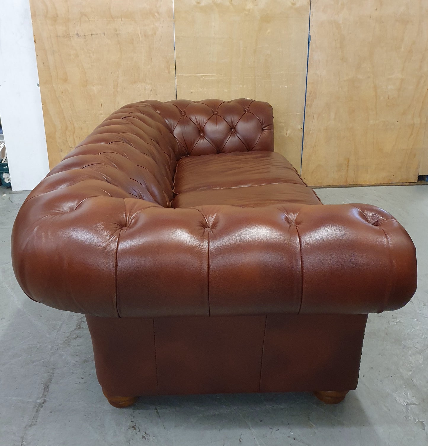 Brown Faux Leather Deep Buttoned Chesterfield 3 Seater Sofa - 104819