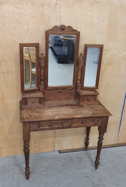 Vintage Dark Stained Wood Dressing Table with Removable Top Mirror Section - 104840
