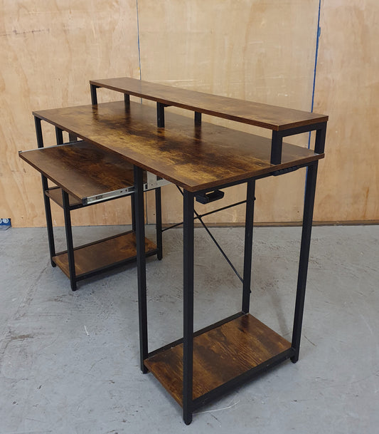 2 Tier Large Wood Desk with Shelving on Both Sides - 104878