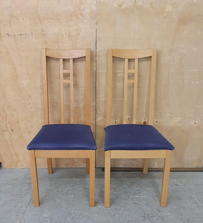 2 Matching Wood Dining Chairs with Blue Fabric Covered Seats - EL104557 / EL104558