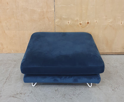 Large Navy Blue Velvet Pouffe Footstool with 2 Additional Cushions - 290925-10