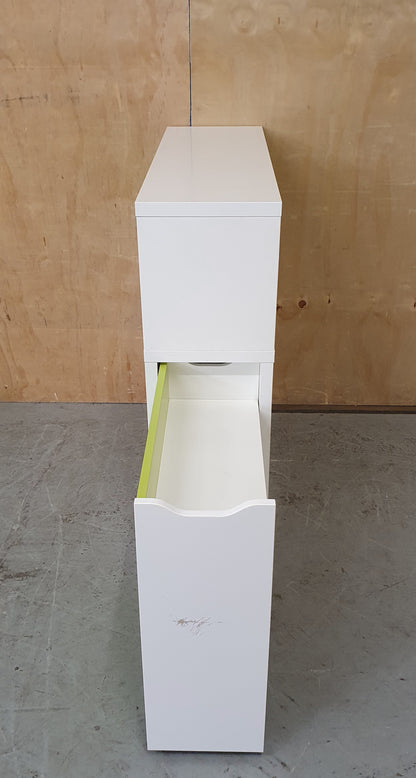 White and Lime Green Wodden Storage Unit with Pull-Out Drawer - EL104357