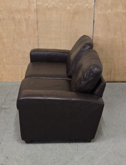 2 Seater Brown Leather Sofa with Block Wood Feet - 104702