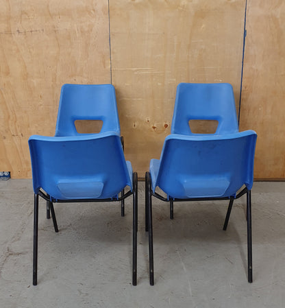 4 Matching Blue Plastic Stackable Chairs with Black Metal Legs - 103963/103964/103965/103966