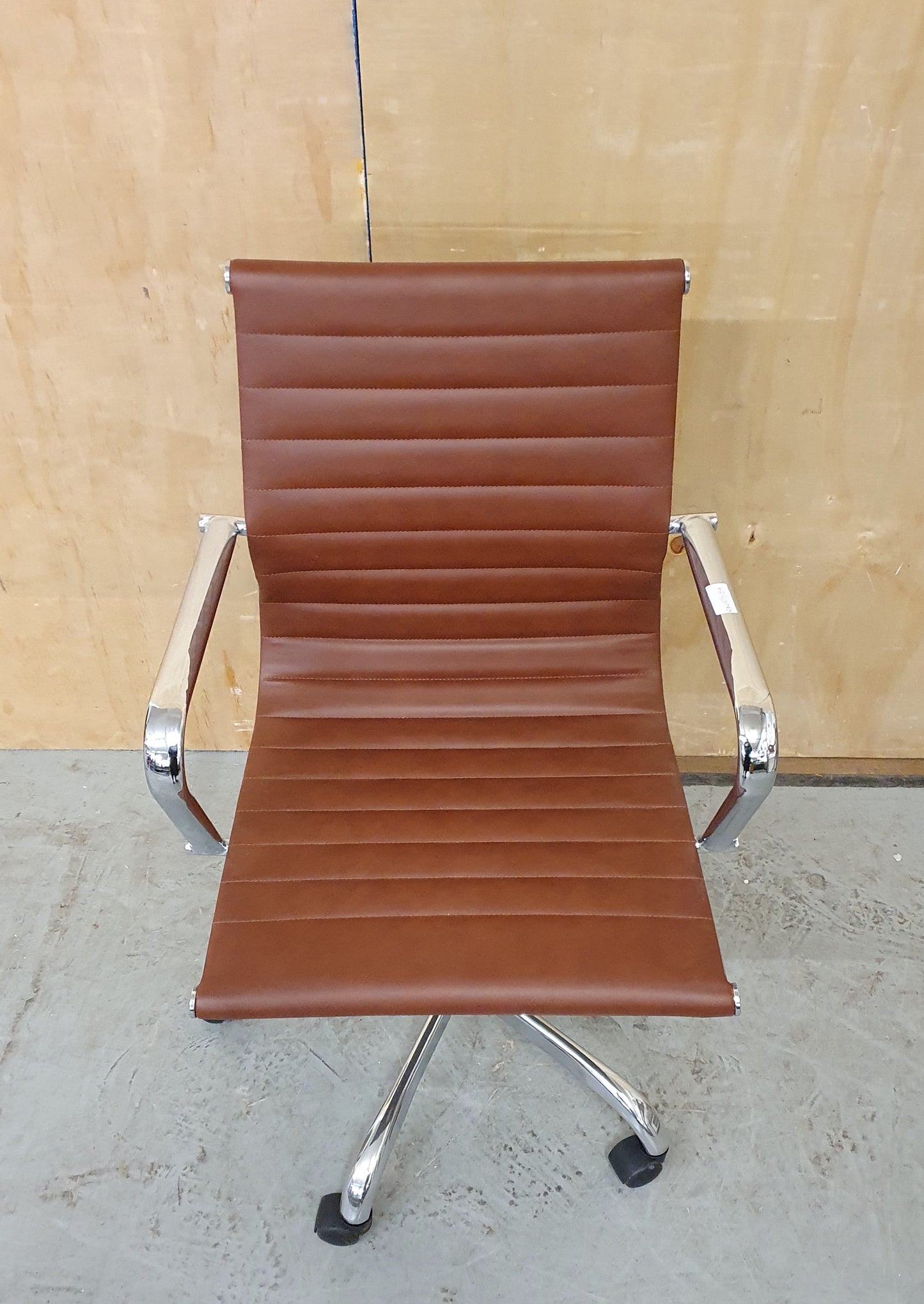 Brown Faux Leather and Chrome Office Chair on Castor Wheels - RN103184