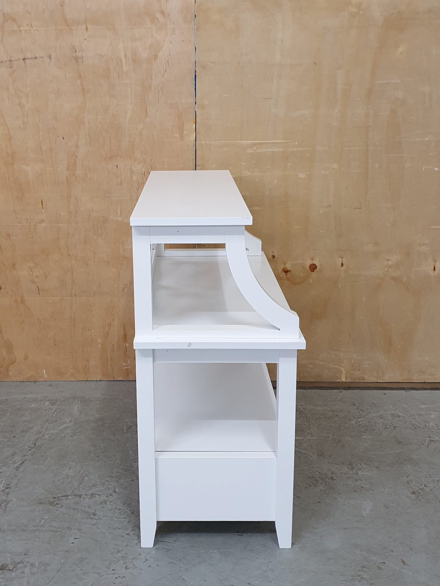 Small White Wood 2 tier Cabinet with 1 Drawer and Criss-Cross Back - 130825-07