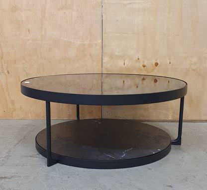 IKEA FROTORP Large Round 2 Tier Glass and Faux Marble Coffee Table - 104790