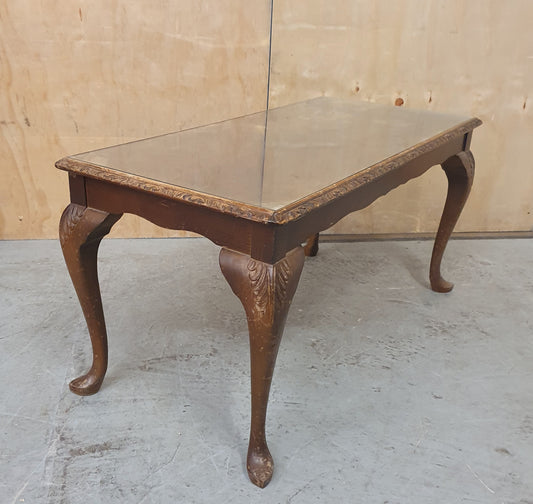 Vintage Large Glass Top Coffee Table with Cabriole Feet - EL104503
