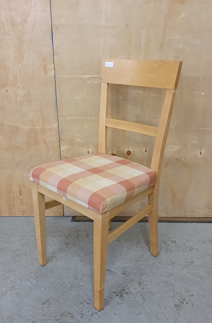 Single Wooden Dining Chair with Checked Fabric Seat - EL103310