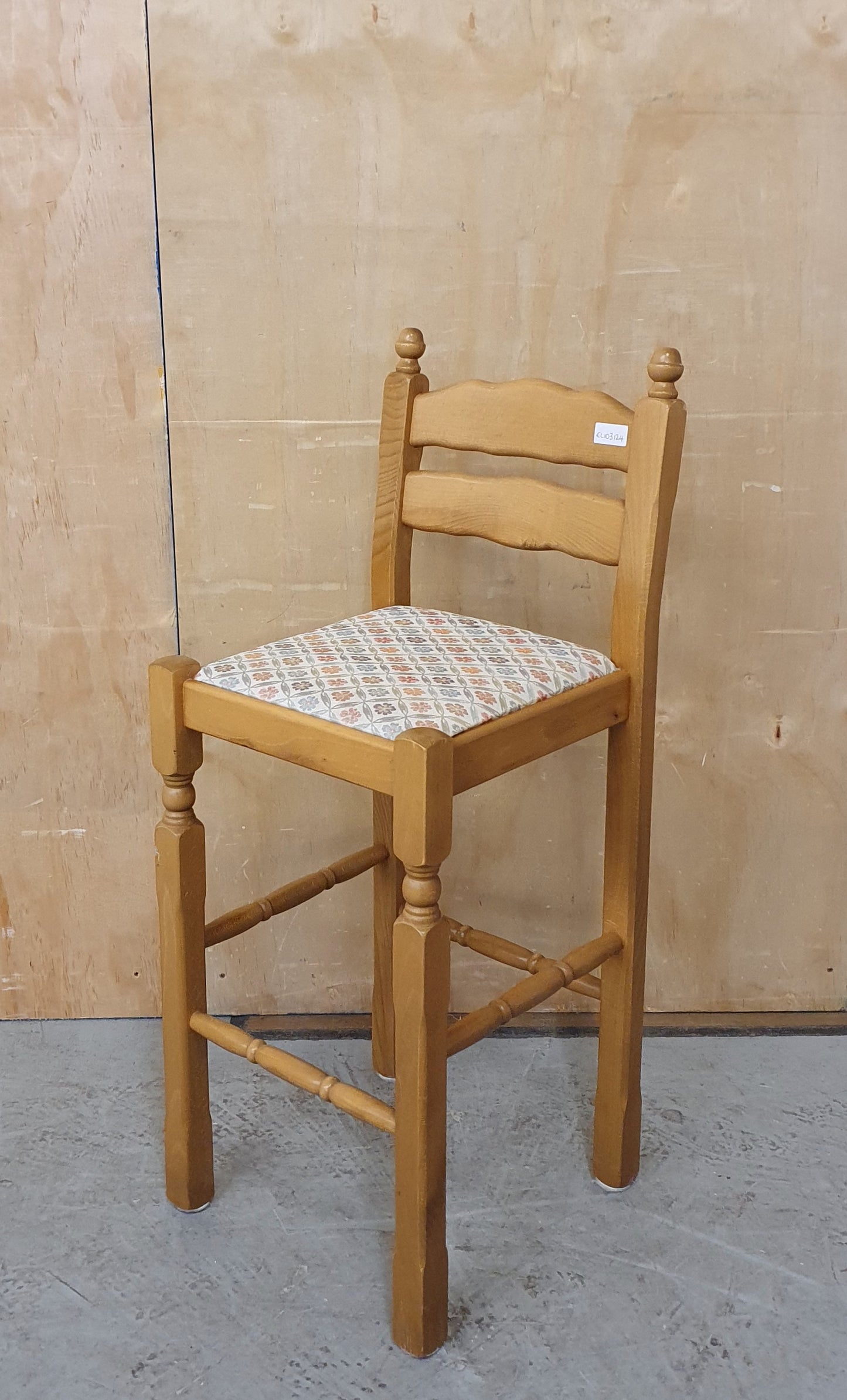 Tall Pine Kitchen Stool with Floral Heavy Duty Fabric Seat - EL103124