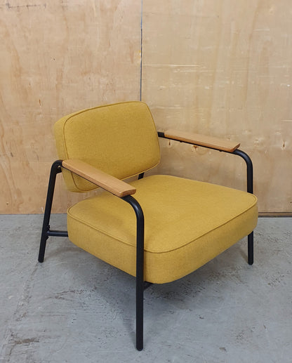 Modern Mustard Accent Chair with Black Metal Frame, Wood Armrest and Detachable Back Rest - 104869